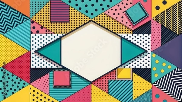Fototapeta Geometric Memphis shape with bold colors and patterns, geometric, Memphis, shape, graphic, element, design, colorful, abstract, background