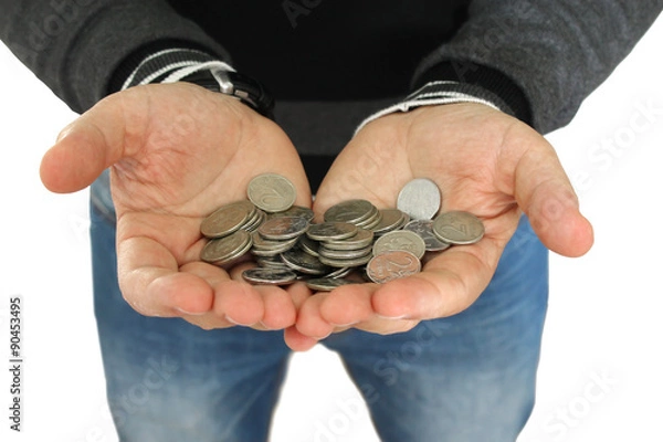 Obraz Large hands holding small coins