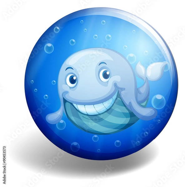 Fototapeta Blue badge with happy whale.