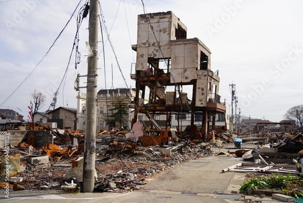 Obraz 能登半島地震の火災で焼けた場所　輪島