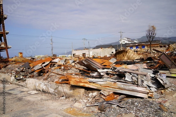 Obraz 能登半島地震の火災で焼けた場所　輪島