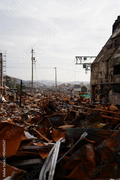 Obraz 能登半島地震の火災で焼けた場所　輪島