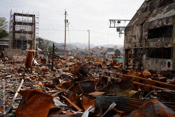 Obraz 能登半島地震の火災で焼けた場所　輪島
