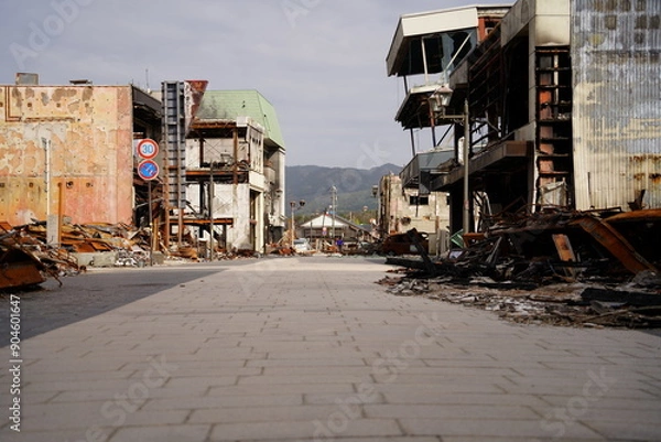 Obraz 能登半島地震の火災で焼けた場所　輪島