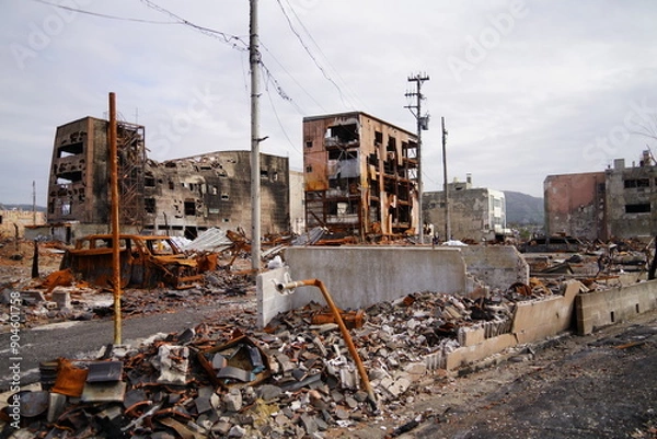 Obraz 能登半島地震の火災で焼けた場所　輪島