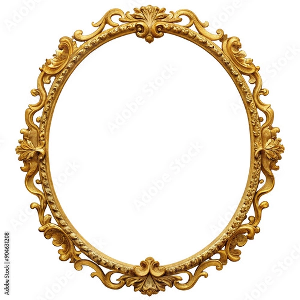 Obraz Antique round oval gold picture mirror frame isolated on transparent background