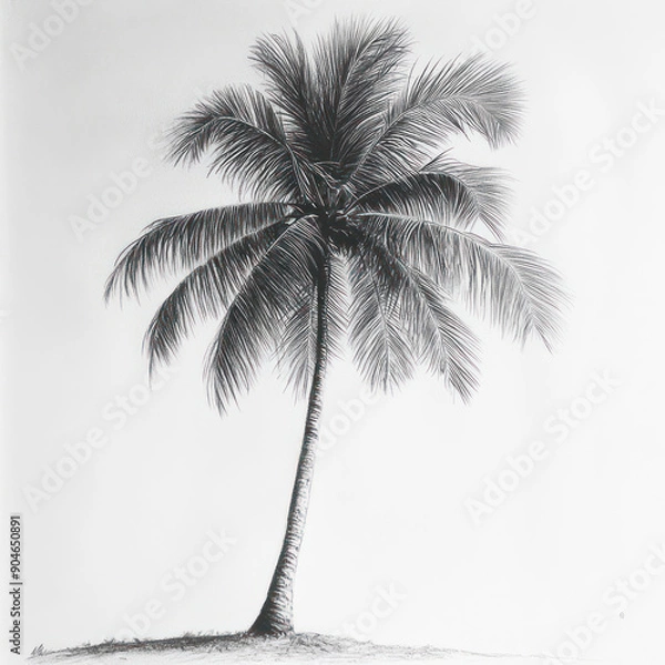 Fototapeta coconut tree,  pencil drawing, palm tree