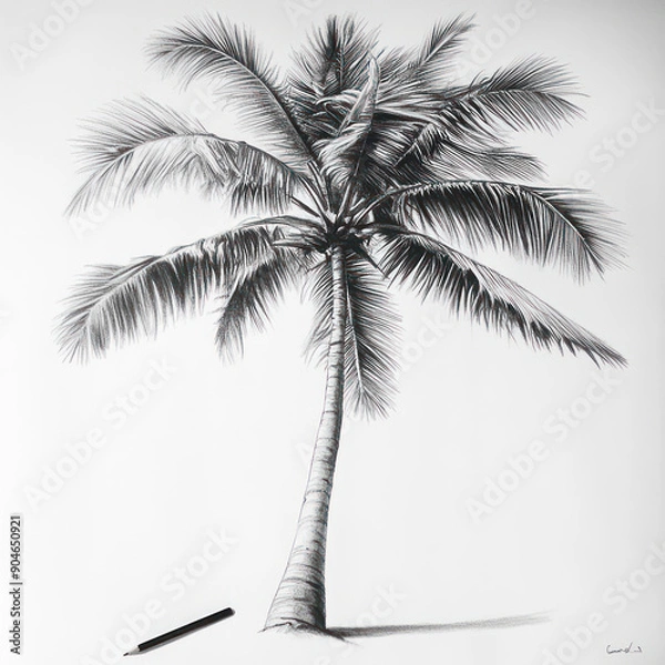 Fototapeta coconut tree,  pencil drawing, palm tree