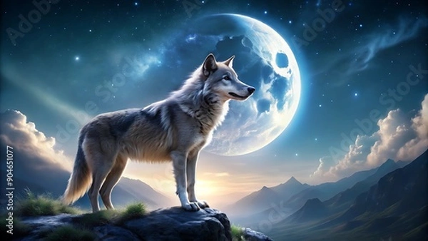 Obraz Wolf howling at the moon.