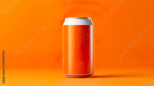 Fototapeta オレンジ背景にオレンジ色の無地の缶
