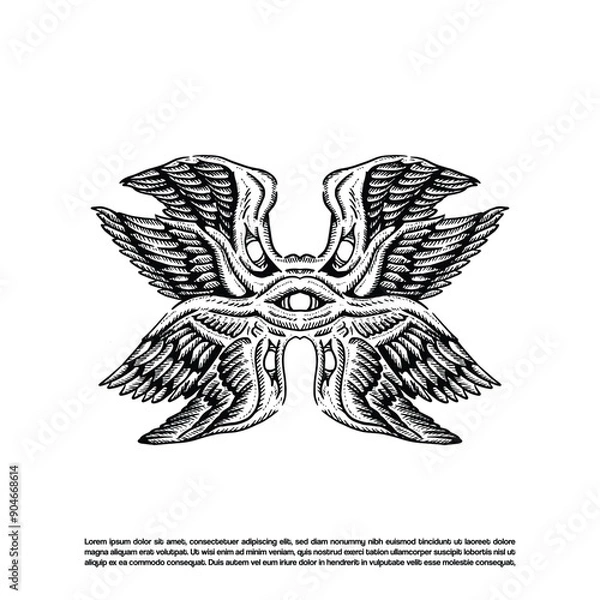 Obraz Vintage retro hand drawn sketch art seraphim biblical angel vector art illustration