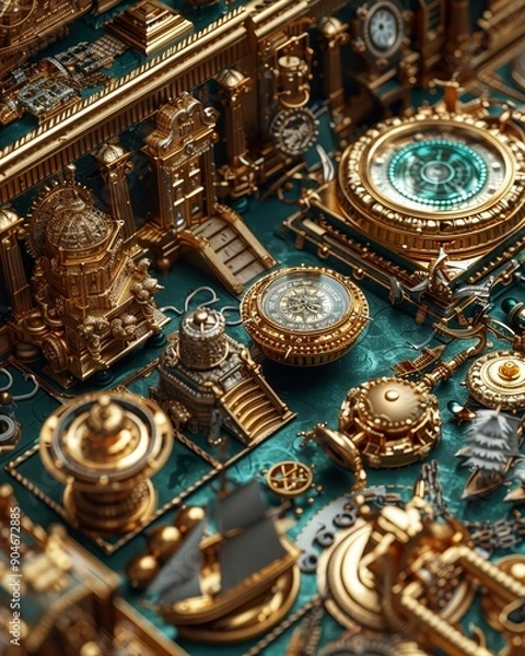 Fototapeta Capture the intrigue of famous gold artifacts through a dynamic rear-view perspective Highlight the intricate details and hidden histories in a captivating composition
