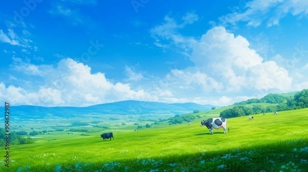 Fototapeta 牛がいる牧場の風景14