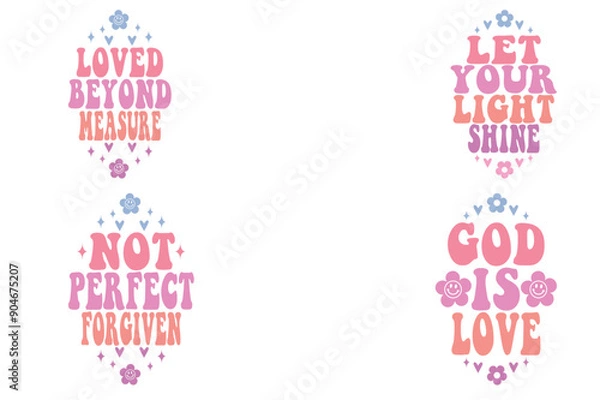 Obraz Loved Beyond Measure, let your light shine, not perfect forgiven, god is love retro keychain designs