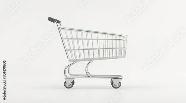 Fototapeta 3D rendering of a simple shopping cart isolated on a white background
