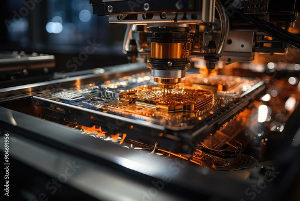 Fototapeta Robotic Arm Manufacturing Precision Electronic Components