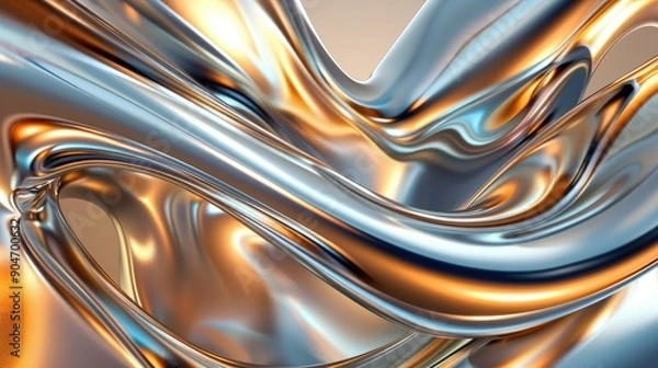Obraz Metallic 3D wave formations, elegantly curving and intertwining, creating a stunning abstract visual with a futuristic feel.
