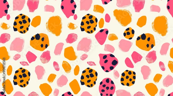 Fototapeta leopard print in golden yellow and pink and black and white luxury colored seamless patchwork pattern in pop fashion style