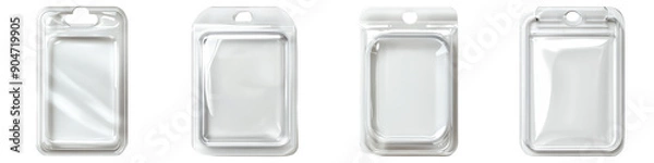 Obraz Collection of Plastic Blister Pack With Hang Tab On Transparent Png Background For Custom Retail Packaging Mockup . Generative ai