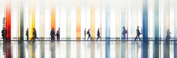 Fototapeta Dynamic Businesspeople in Vibrant Corporate Hallway
