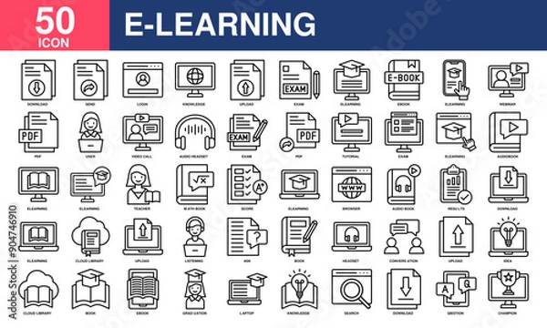 Fototapeta ELearning icon collection set. Simple Line Vector