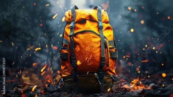 Fototapeta 18. Hiking Backpack, realistic style, colors full, stripes pattern, close-up, dramatic lighting, sparks,