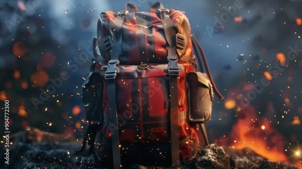 Fototapeta 18. Hiking Backpack, realistic style, colors full, stripes pattern, close-up, dramatic lighting, sparks,