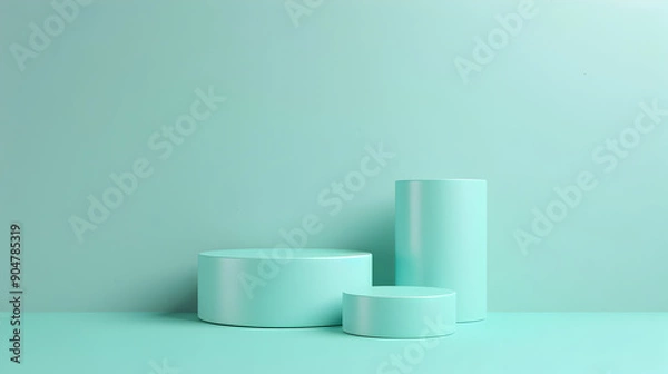 Obraz 3d green podium for product presentation background,generative ai