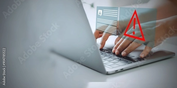 Fototapeta A businessman using laptop with spam email concept visual.
