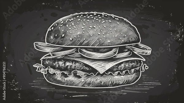 Fototapeta chalkboard drawing of a cheeseburger simple lines