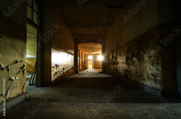 Fototapeta tunnel in an old abandoned military barracks