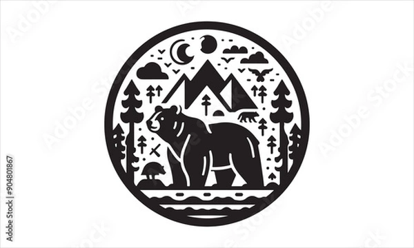 Fototapeta Bear Icon Vector illustration White Background-Bear Icon Vector Files for Cutting, Handmade calligraphy vector illustration, Black and white graphic illustration isolated on white background Hand writ