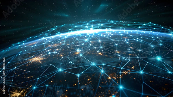 Fototapeta Global communication and connection technology line and digital world,global connectivity network from space created background,generative ai
