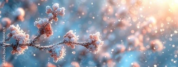 Fototapeta Snowy Branches: Depict snow clinging to the branches of trees, creating a winter wonderland ambiance.