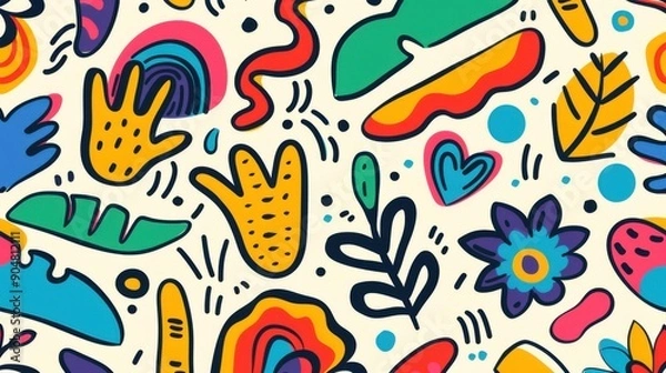 Fototapeta Dive into a vibrant collection of handdrawn abstract patterns, perfect for trendy designs and modern cartoon aesthetics.