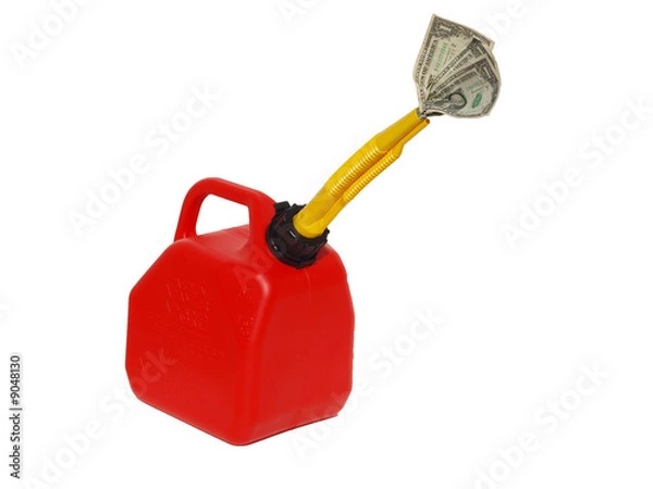 Fototapeta Red gas can with money