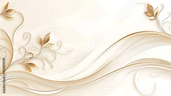 Fototapeta an abstract floral design, featuring orange and brown flowers with swirling vines on a light background.