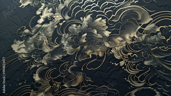 Obraz elegant floral patterns with gold and silver accents on a dark background creating a luxurious and intricate design