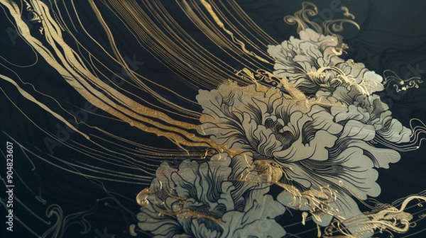 Obraz elegant floral patterns with gold and silver accents on a dark background creating a luxurious and intricate design