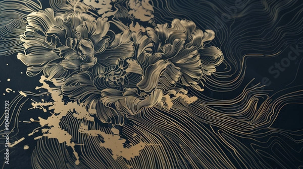Obraz elegant floral patterns with gold and silver accents on a dark background creating a luxurious and intricate design