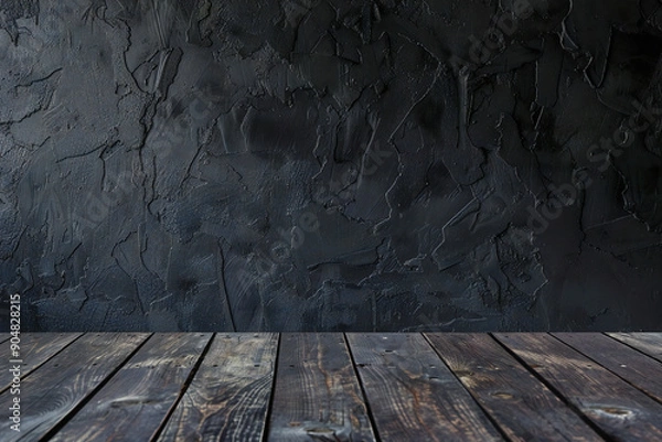 Fototapeta Rustic background with wooden table and indoor plants in a moody botanical setup