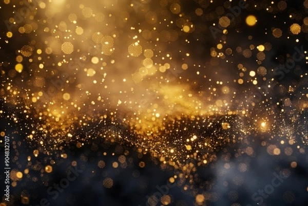 Fototapeta Fine golden particles creating a shimmering bokeh effect in the background, Fine, golden particles