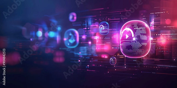 Fototapeta Creative AI Concept with Digital Assistants as Floating Icons Representing Future Technology and Innovation in a Modern Digital Landscape