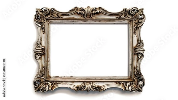 Fototapeta Vintage photo frame with decorative edges on white background