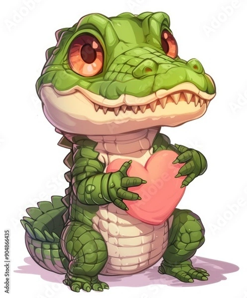 Fototapeta Cute Alligator Holding a Heart