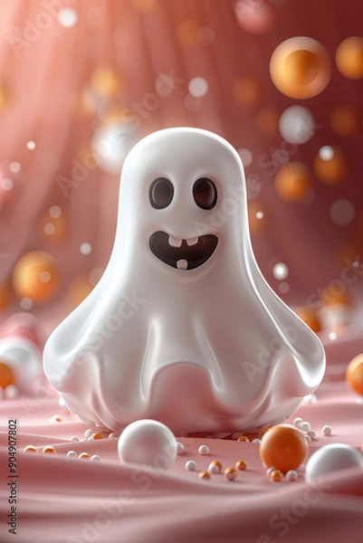 Fototapeta Cute Little Ghost Figurine on Pink Background