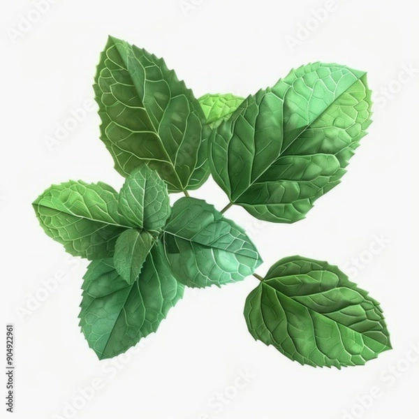 Fototapeta 3D Render, Low Poly style of mint leaves, on isolated white background, Generative AI