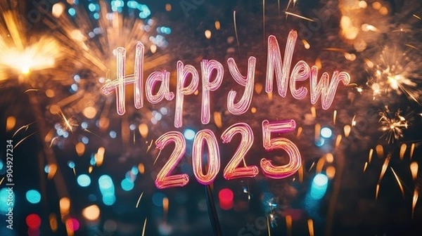 Fototapeta Happy New Year 2025 Fireworks Display