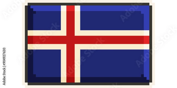 Obraz Iceland, Europe, Flag, Pixel Art, Retro 8bit Game Style, Vector 