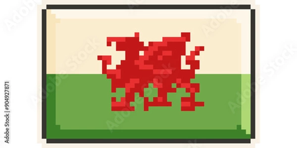 Fototapeta Wales, Europe, Flag, Pixel Art, Retro 8bit Game Style, Vector 